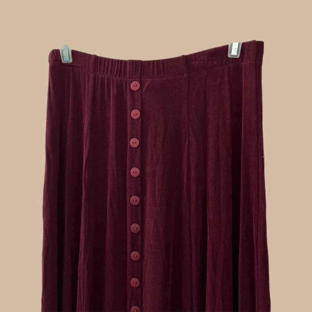 Vintage 90s burgundy maroon stretchy button front maxi dress